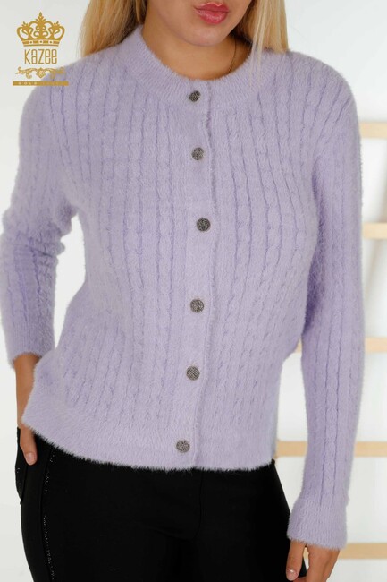 Women's Angora Cardigan Buttoned Lilac - 30321 | KAZEE - Thumbnail