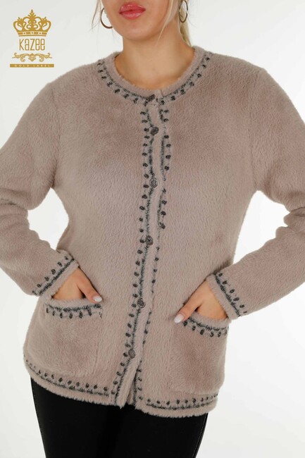 Women's Angora Cardigan Buttoned Mink - 30371 | KAZEE - Thumbnail