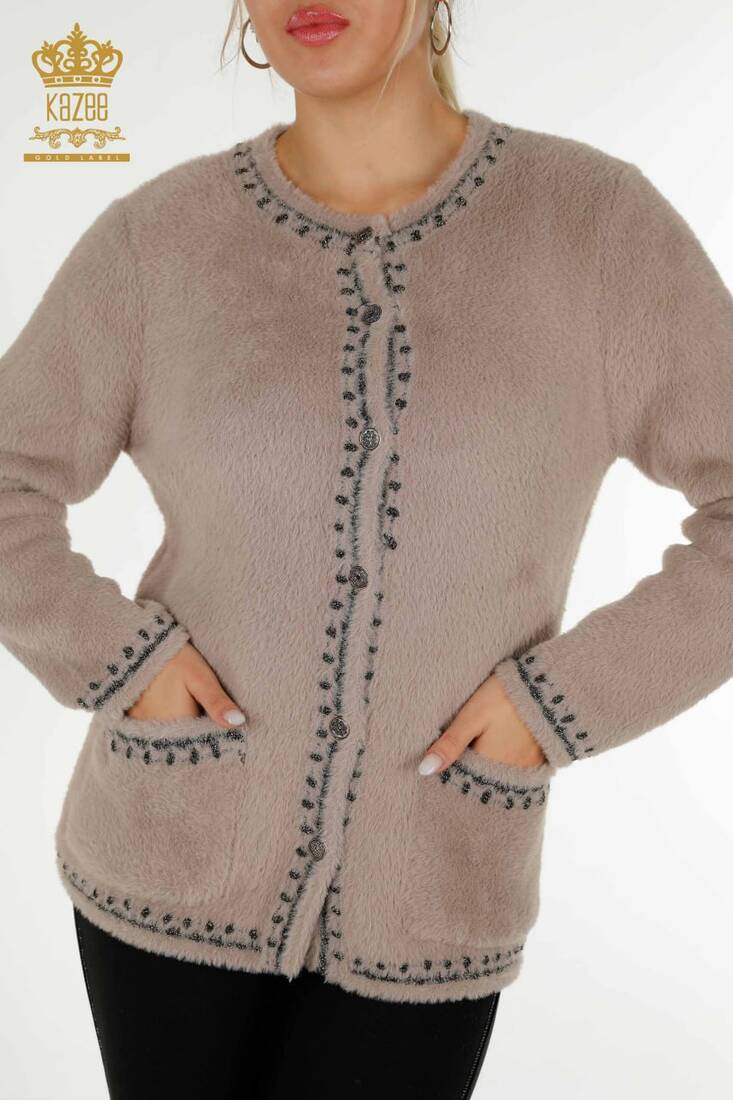 Women's Angora Cardigan Buttoned Mink - 30371 | KAZEE