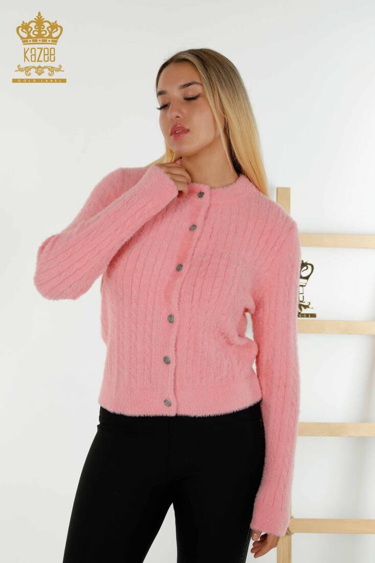 Women's Angora Cardigan Buttoned Pink - 30321 | KAZEE