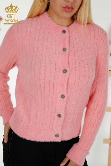 Women's Angora Cardigan Buttoned Pink - 30321 | KAZEE - Thumbnail