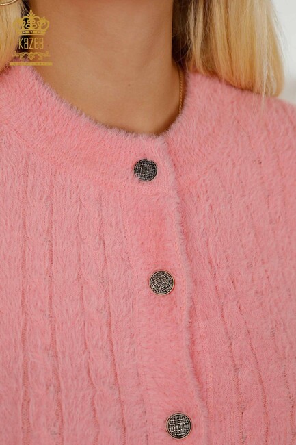 Women's Angora Cardigan Buttoned Pink - 30321 | KAZEE - Thumbnail