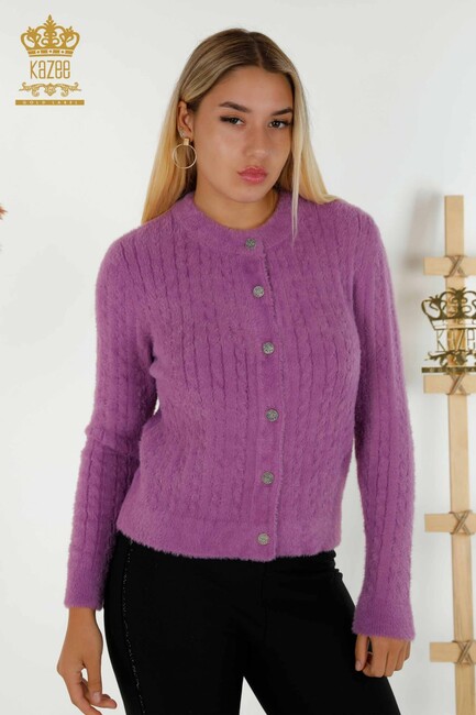 Women's Angora Cardigan Buttoned Purple - 30321 | KAZEE - Thumbnail