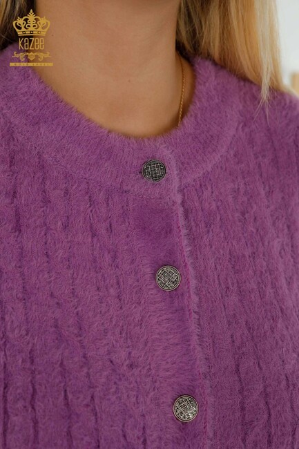 Women's Angora Cardigan Buttoned Purple - 30321 | KAZEE - Thumbnail