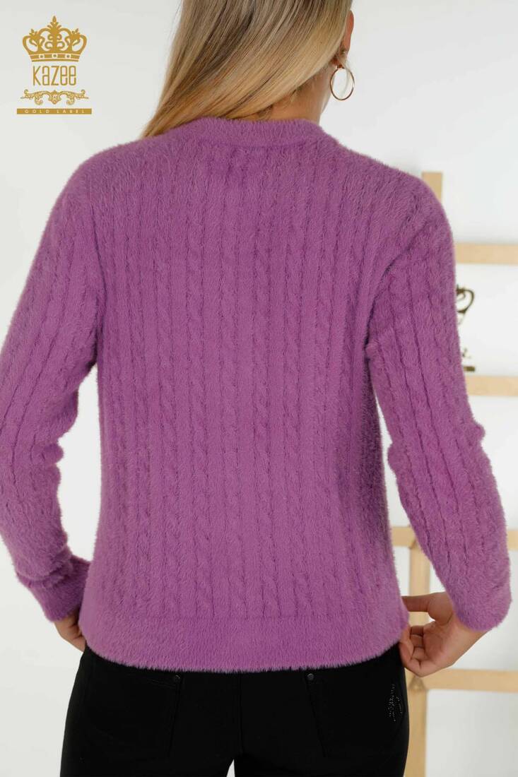 Women's Angora Cardigan Buttoned Purple - 30321 | KAZEE