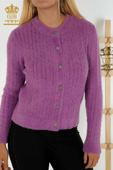 Women's Angora Cardigan Buttoned Purple - 30321 | KAZEE - Thumbnail