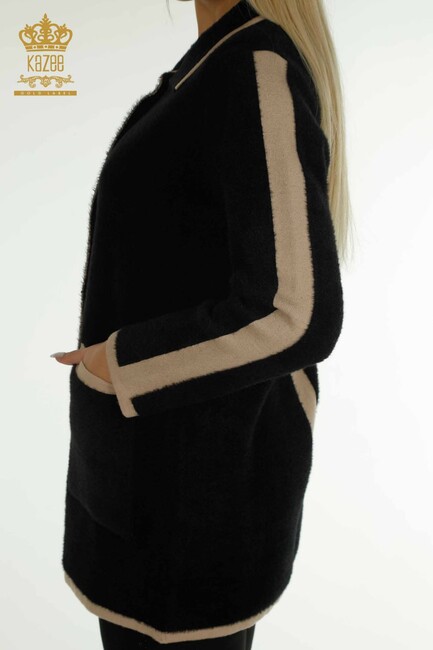 Women's Angora Cardigan Stripe Detail Black - 30444 | KAZEE - Thumbnail