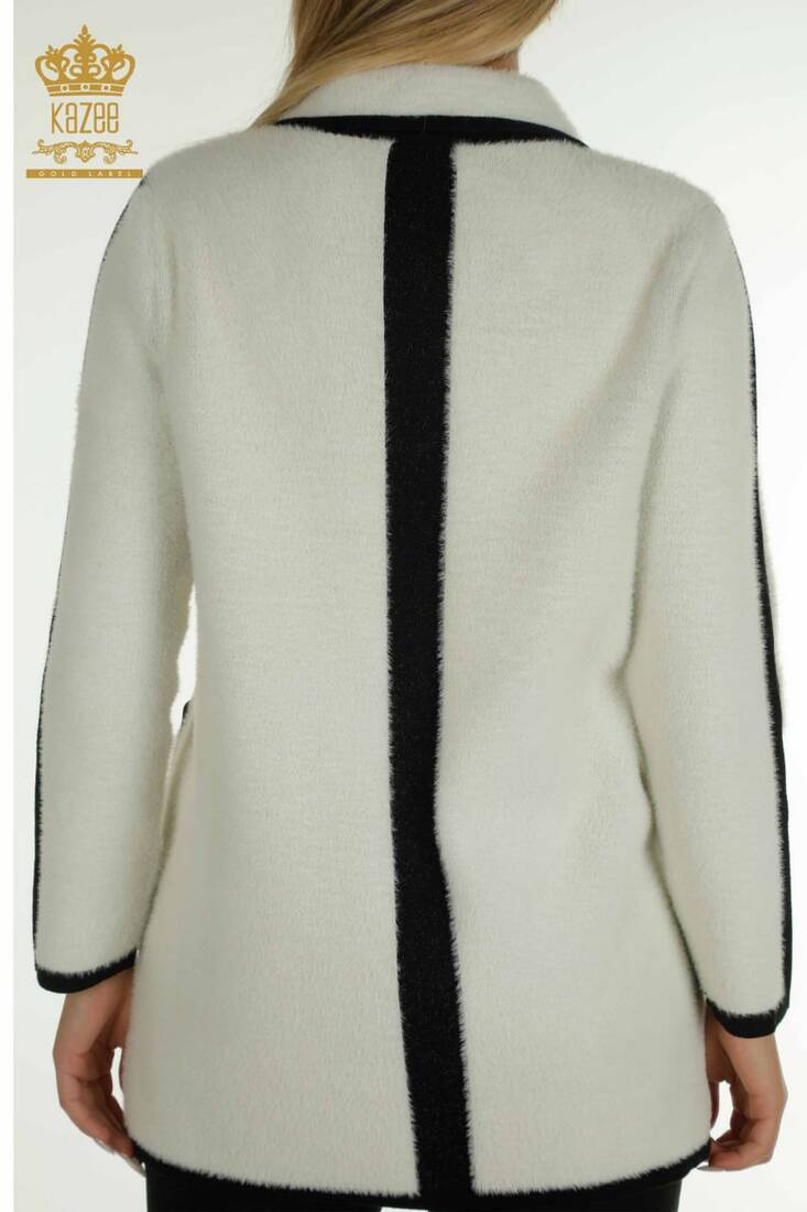 Women's Angora Cardigan Stripe Detail Ecru - 30444 | KAZEE