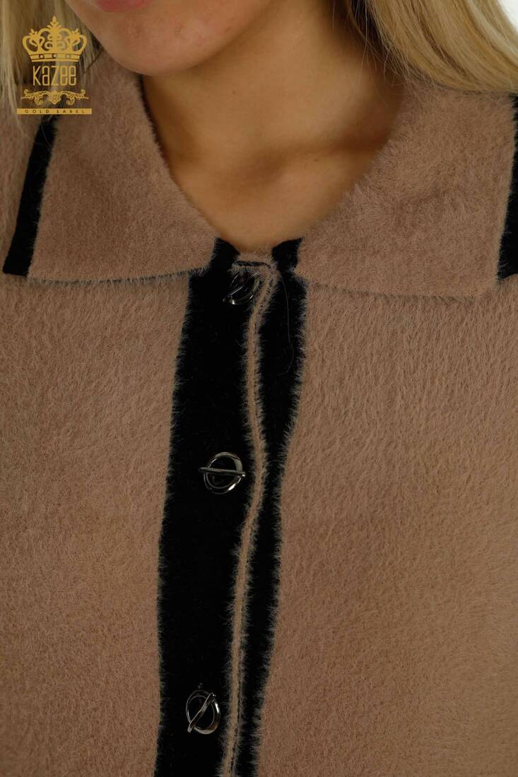 Women's Angora Cardigan Stripe Detail Mink - 30444 | KAZEE