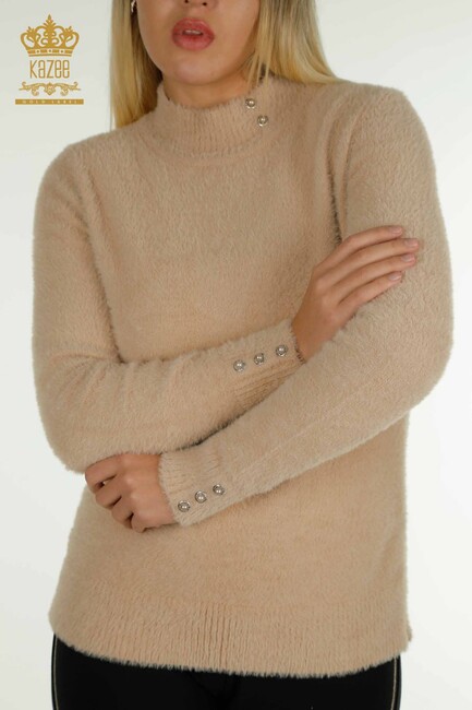 Women's Angora Knitwear Button Detail Beige - 30667 | KAZEE - Thumbnail