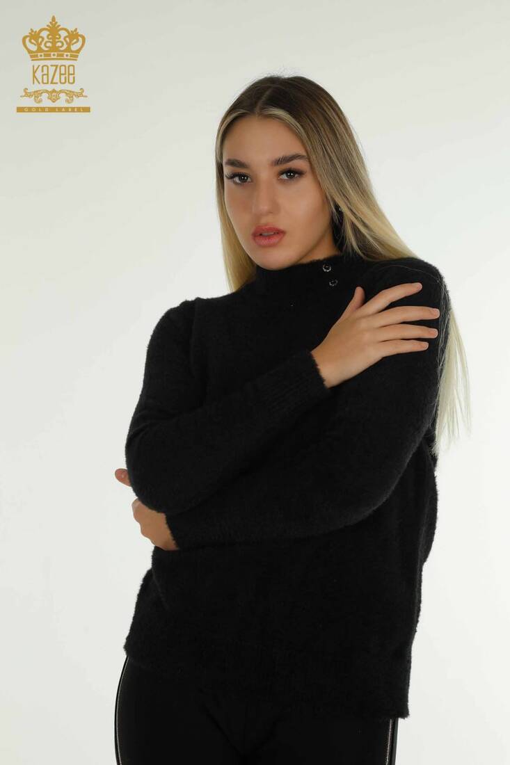 Women's Angora Knitwear Button Detail Black - 30667 | KAZEE