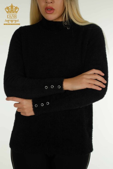 Women's Angora Knitwear Button Detail Black - 30667 | KAZEE - Thumbnail