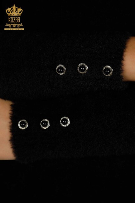 Women's Angora Knitwear Button Detail Black - 30667 | KAZEE - Thumbnail