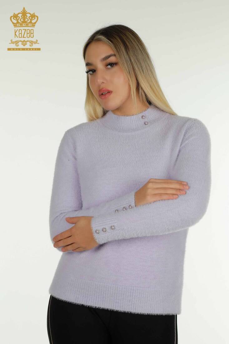 Women's Angora Knitwear Button Detail Lilac - 30667 | KAZEE