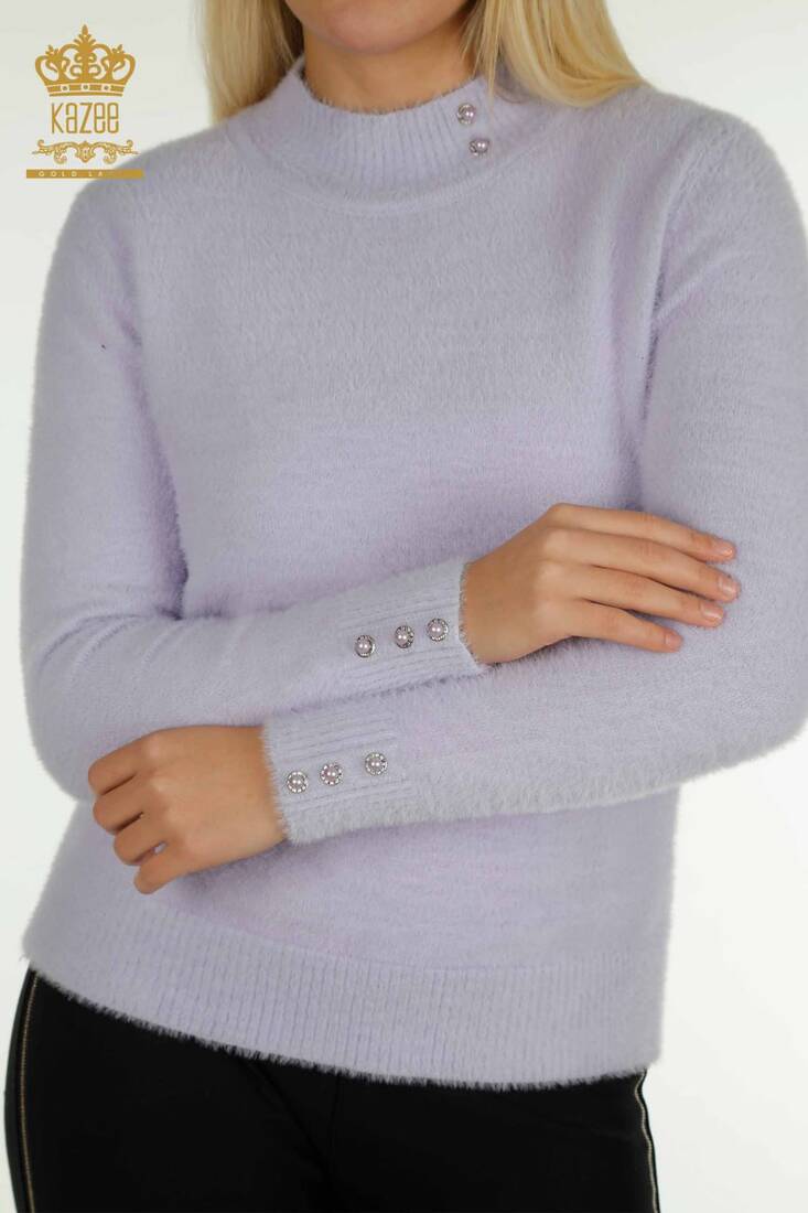 Women's Angora Knitwear Button Detail Lilac - 30667 | KAZEE