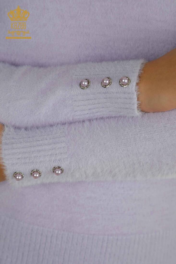 Women's Angora Knitwear Button Detail Lilac - 30667 | KAZEE