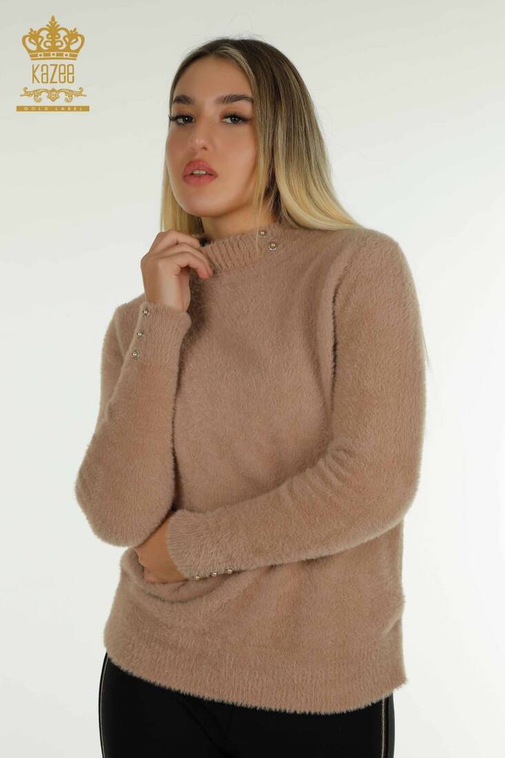 Women's Angora Knitwear Button Detail Mink - 30667 | KAZEE