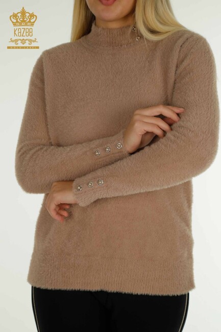 Women's Angora Knitwear Button Detail Mink - 30667 | KAZEE - Thumbnail