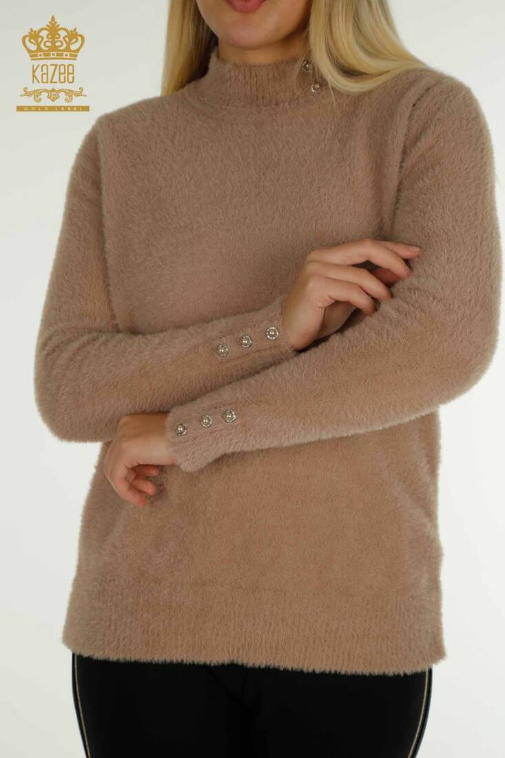 Women's Angora Knitwear Button Detail Mink - 30667 | KAZEE