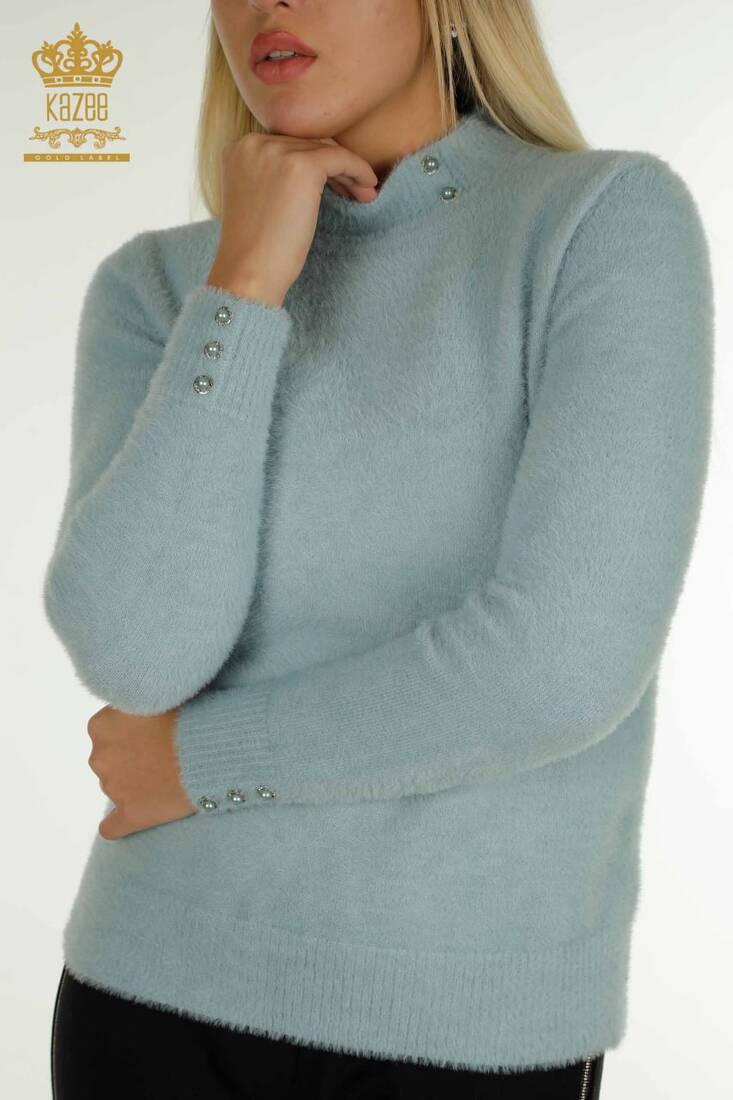 Women's Angora Knitwear Button Detail Mint - 30667 | KAZEE