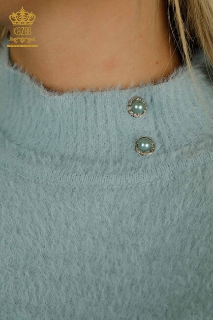 Women's Angora Knitwear Button Detail Mint - 30667 | KAZEE - Thumbnail