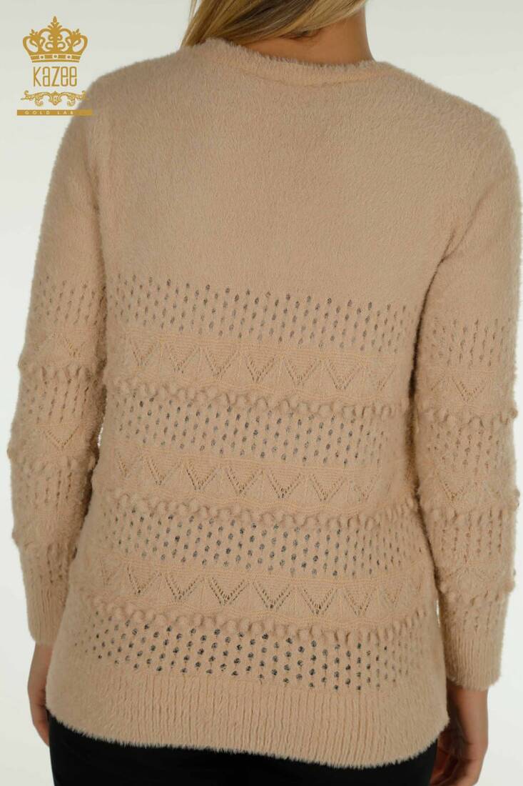 Women's Angora Knitwear Self-Patterned Beige - 30697 | KAZEE