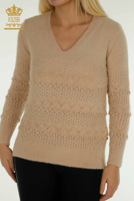 Women's Angora Knitwear Self-Patterned Beige - 30697 | KAZEE - Thumbnail