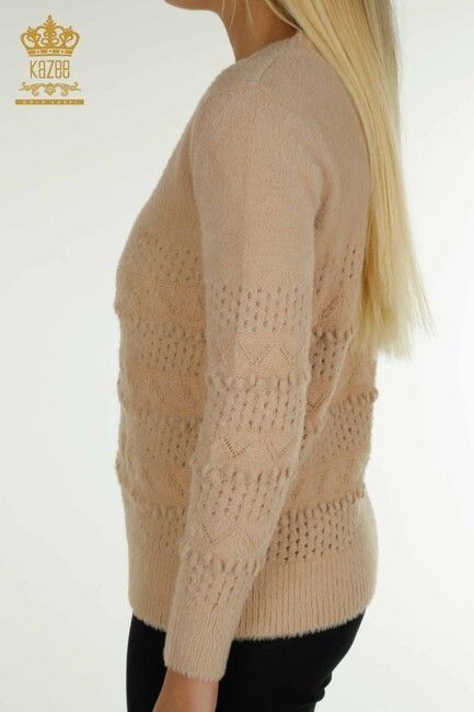 Women's Angora Knitwear Self-Patterned Beige - 30697 | KAZEE - Thumbnail