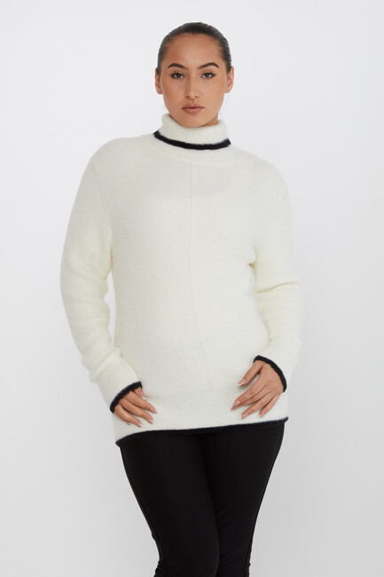 Women's Angora Knitwear Stripe Detail Ecru - 30646 | KAZEE - Thumbnail