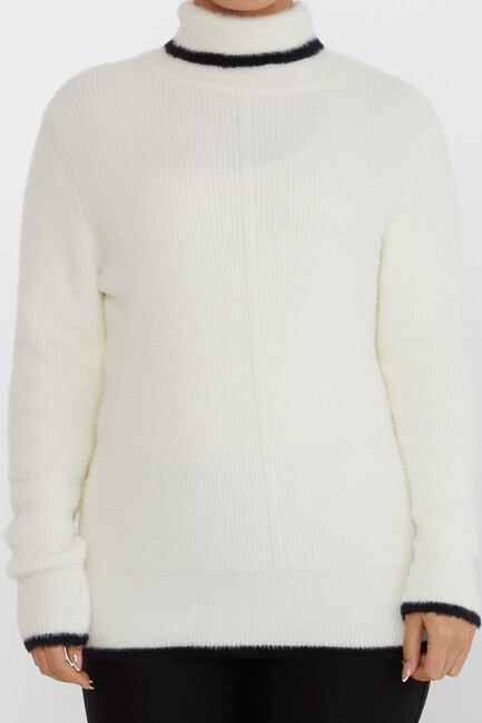 Women's Angora Knitwear Stripe Detail Ecru - 30646 | KAZEE - Thumbnail