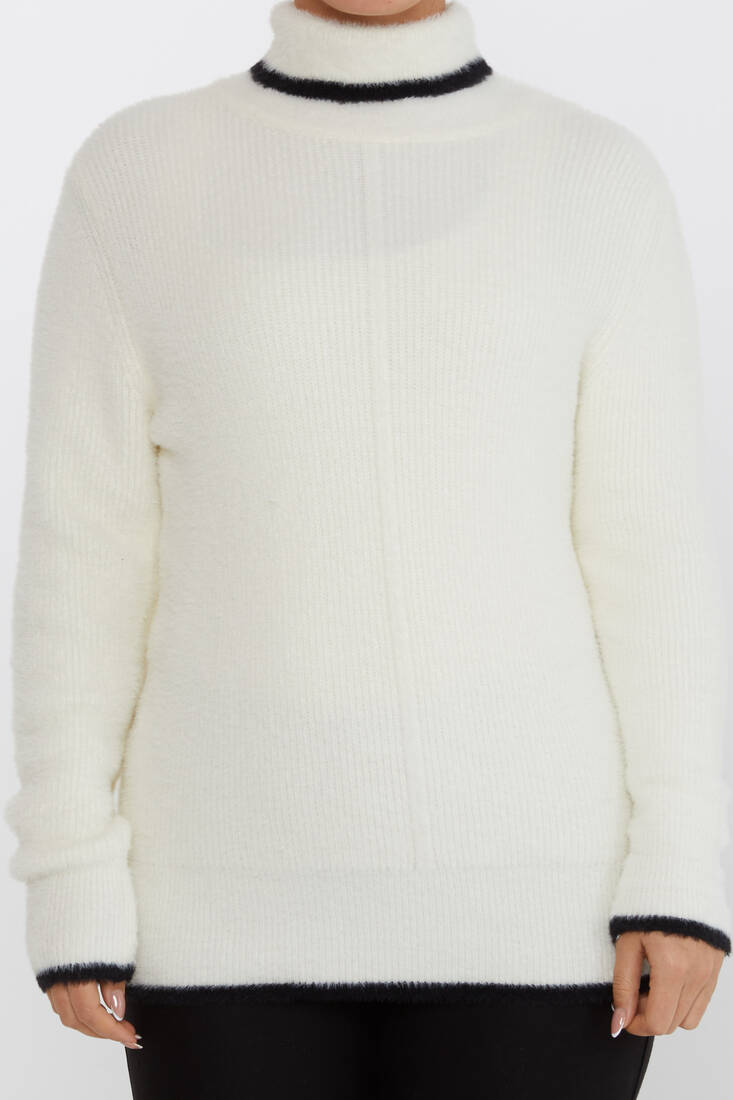 Women's Angora Knitwear Stripe Detail Ecru - 30646 | KAZEE