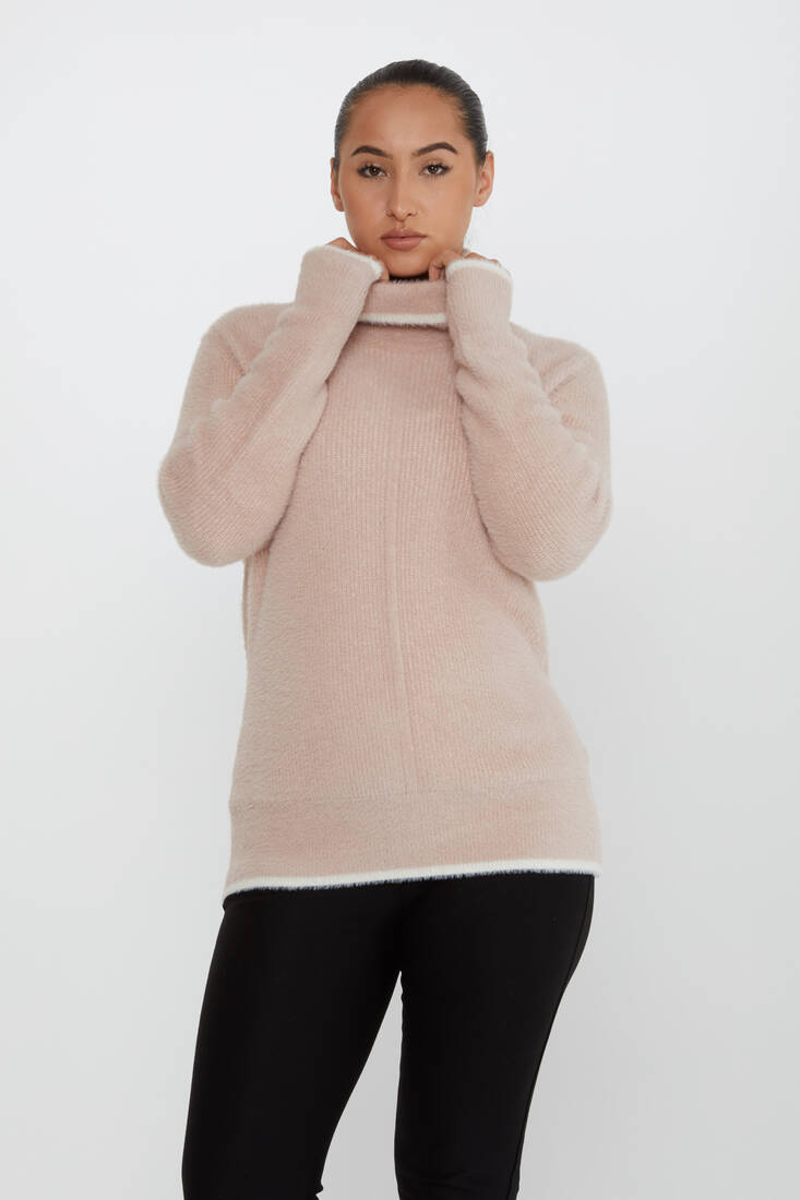 Women's Angora Knitwear Stripe Detail Powder - 30646 | KAZEE