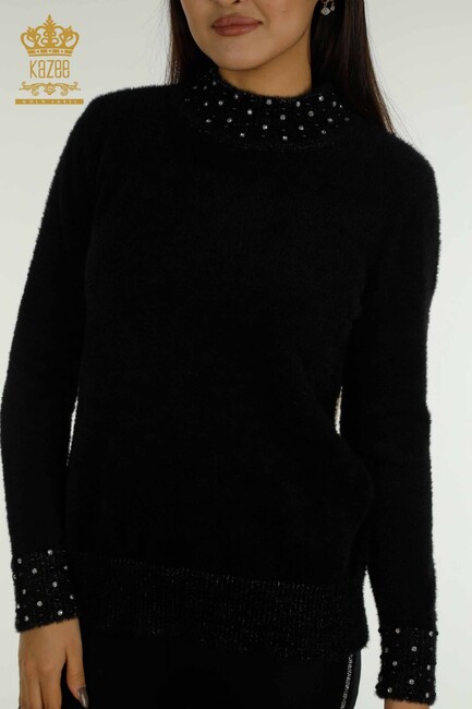 Women's Angora Sweater Beaded Detail Black - 30668 | KAZEE - Thumbnail