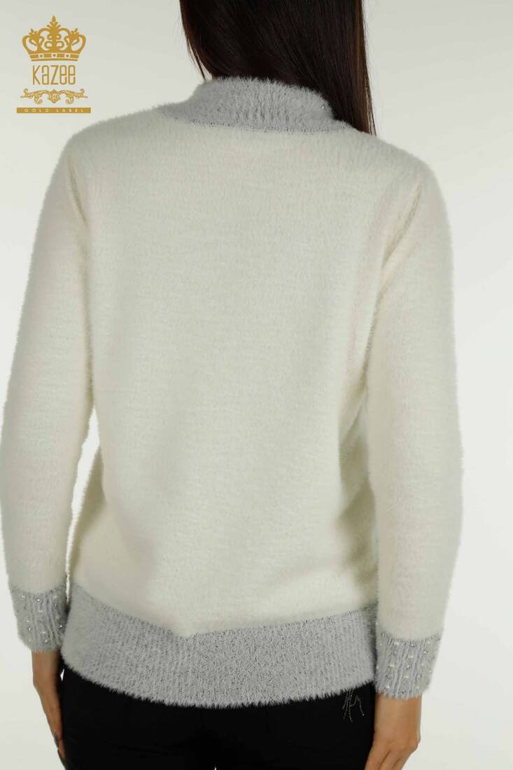 Women's Angora Sweater Beaded Detail Ecru - 30668 | KAZEE