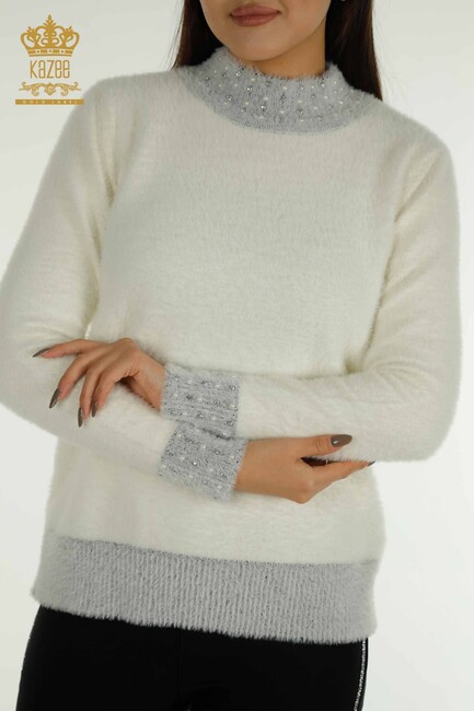 Women's Angora Sweater Beaded Detail Ecru - 30668 | KAZEE - Thumbnail