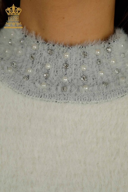 Women's Angora Sweater Beaded Detail Ecru - 30668 | KAZEE - Thumbnail