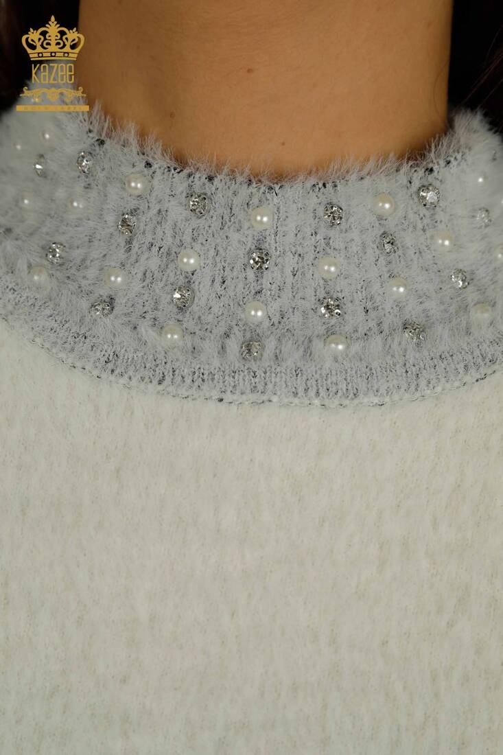 Women's Angora Sweater Beaded Detail Ecru - 30668 | KAZEE