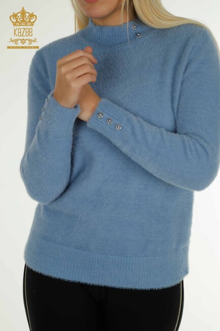 Women's Angora Sweater Button Detail Blue - 30667 | KAZEE - Thumbnail