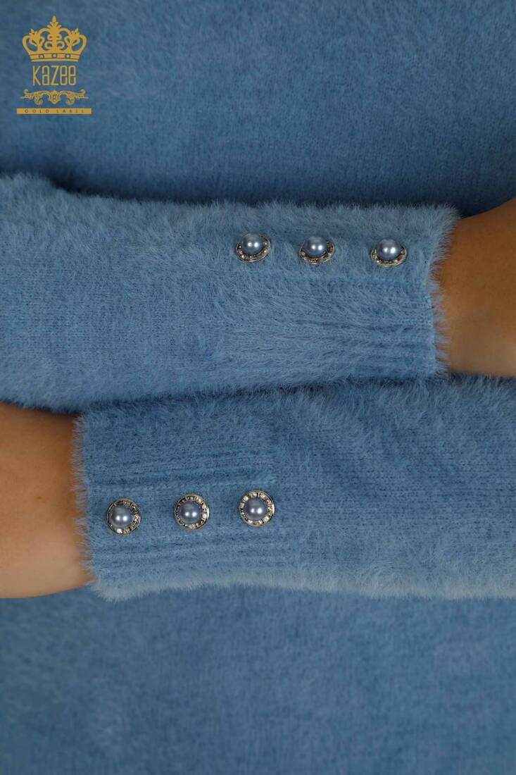 Women's Angora Sweater Button Detail Blue - 30667 | KAZEE