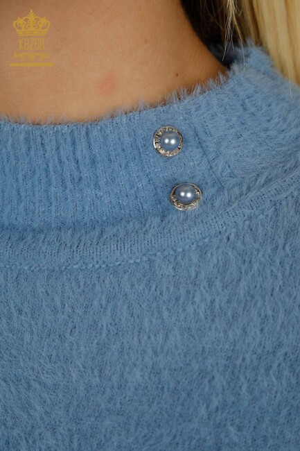 Women's Angora Sweater Button Detail Blue - 30667 | KAZEE - Thumbnail