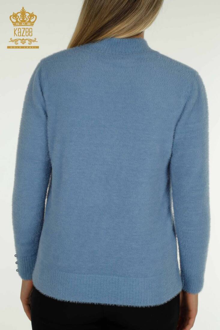 Women's Angora Sweater Button Detail Blue - 30667 | KAZEE