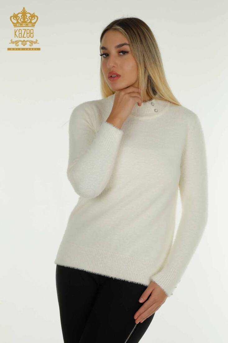 Women's Angora Sweater Button Detail Ecru - 30667 | KAZEE