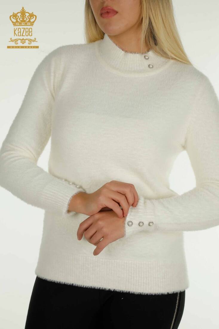 Women's Angora Sweater Button Detail Ecru - 30667 | KAZEE