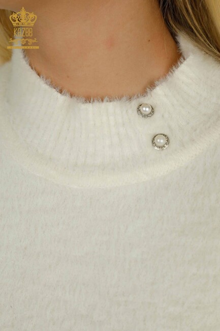 Women's Angora Sweater Button Detail Ecru - 30667 | KAZEE - Thumbnail