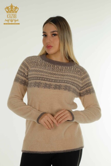 Women's Angora Sweater Patterned Beige - 30681 | KAZEE - Thumbnail