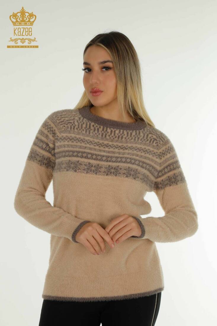 Women's Angora Sweater Patterned Beige - 30681 | KAZEE