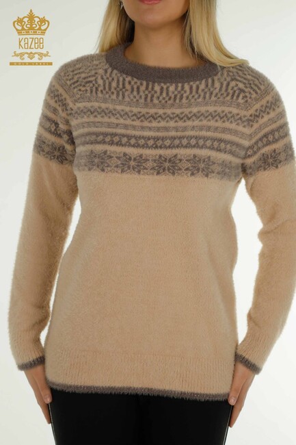 Women's Angora Sweater Patterned Beige - 30681 | KAZEE - Thumbnail