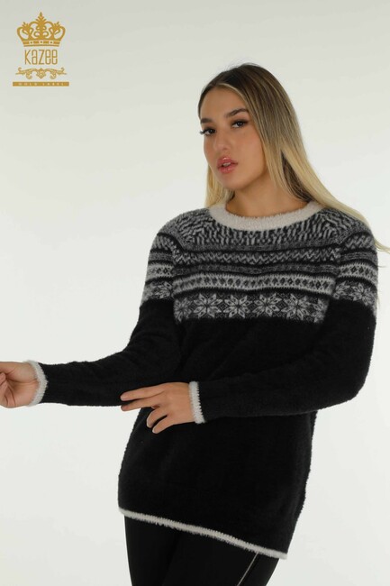 Women's Angora Sweater Patterned Black - 30681 | KAZEE - Thumbnail