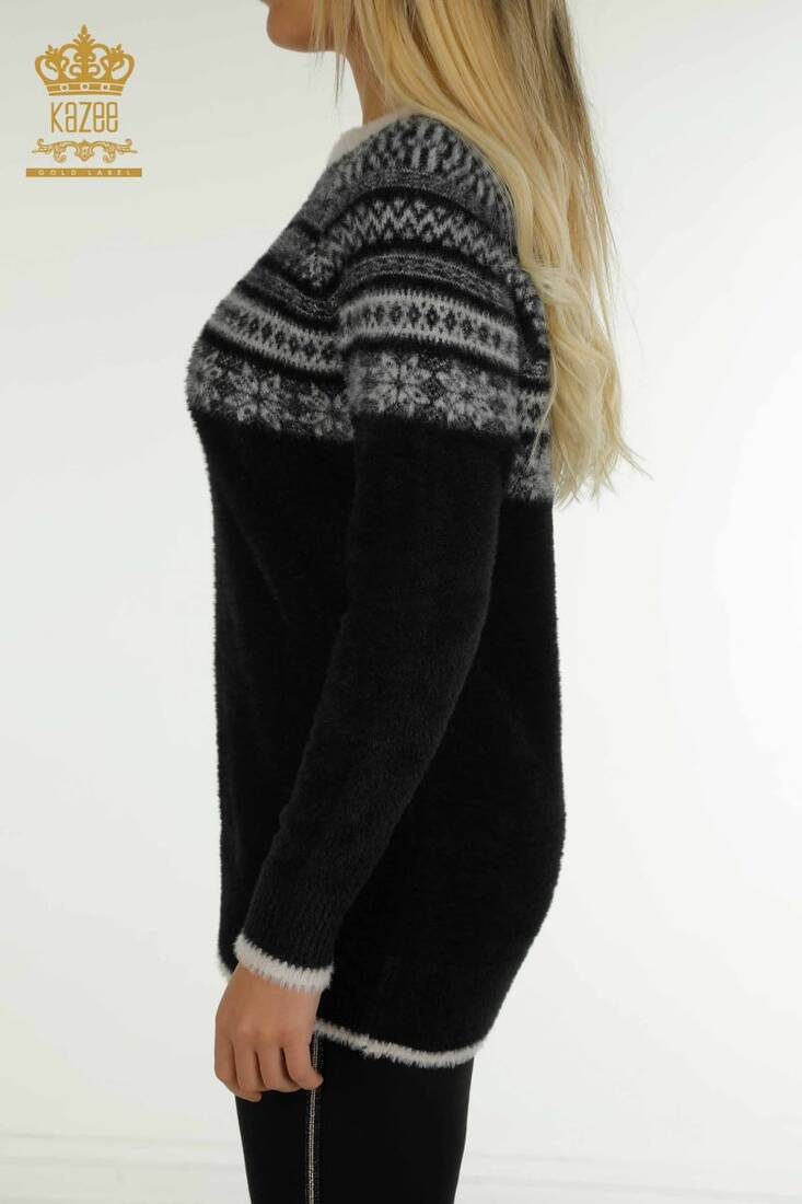 Women's Angora Sweater Patterned Black - 30681 | KAZEE