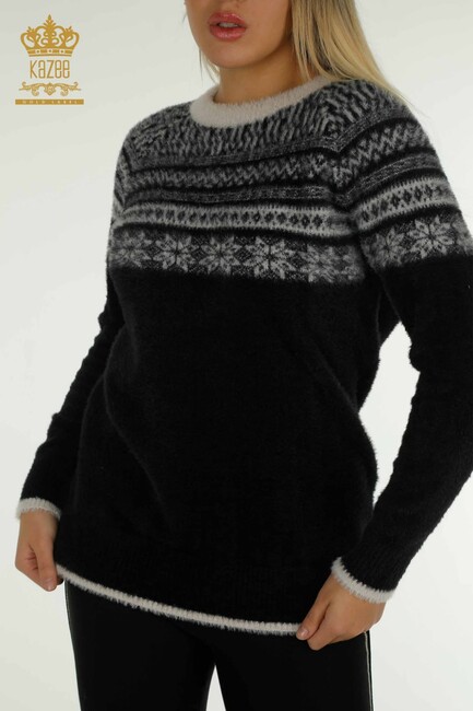 Women's Angora Sweater Patterned Black - 30681 | KAZEE - Thumbnail